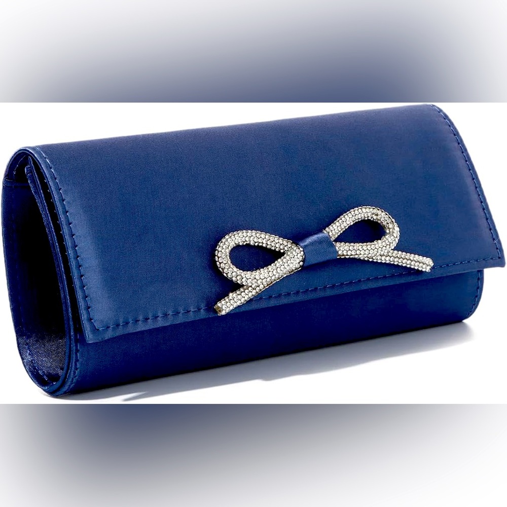 Elegant Blue Clutch with Rhinestone Bow